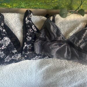 Victoria's Secret Black and Gray Floral Lace Bralette Duo